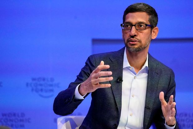 Sundar Pichai, Chief Executive Officer of Alphabet, at the 50th World Economic Forum in Davos, Switzerland, January 22, 2020. REUTERS/Denis Balibouse/File Photo